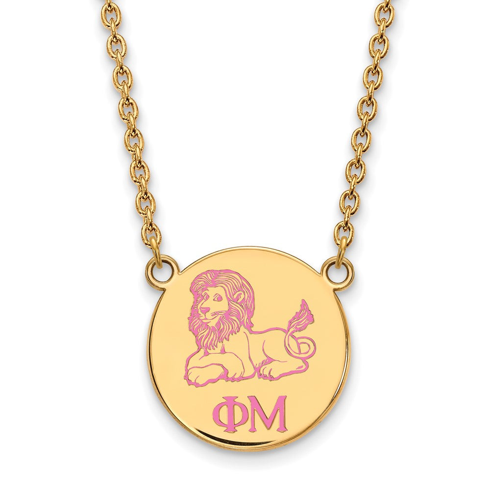 Gold Plated Sterling Silver Logoart Phi Mu Sorority Symbol Small Color Enamel Pendant 18 Inch Necklace