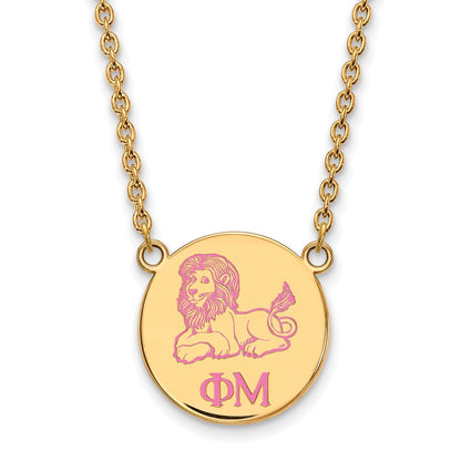 Gold Plated Sterling Silver Logoart Phi Mu Sorority Symbol Small Color Enamel Pendant 18 Inch Necklace