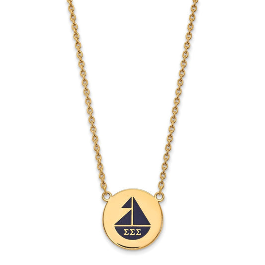Gold Plated Sterling Silver Logoart Sigma Sorority Symbol Large Color Enamel Pendant 18 Inch Necklace