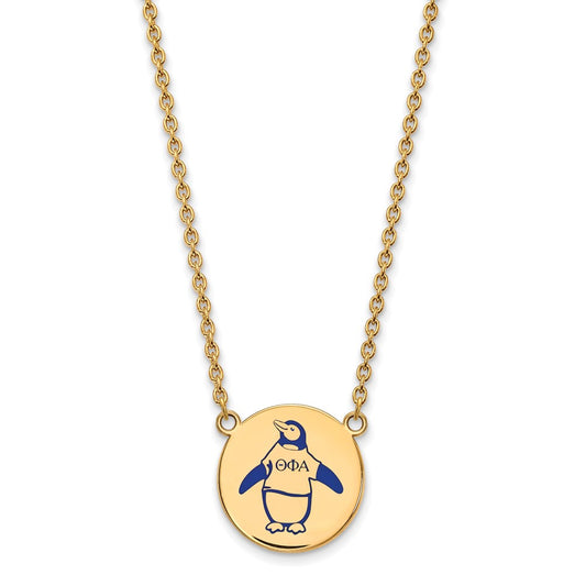 Gold Plated Sterling Silver Logoart Theta Phi Alpha Sorority Symbol Large Color Enamel Pendant 18 Inch Necklace