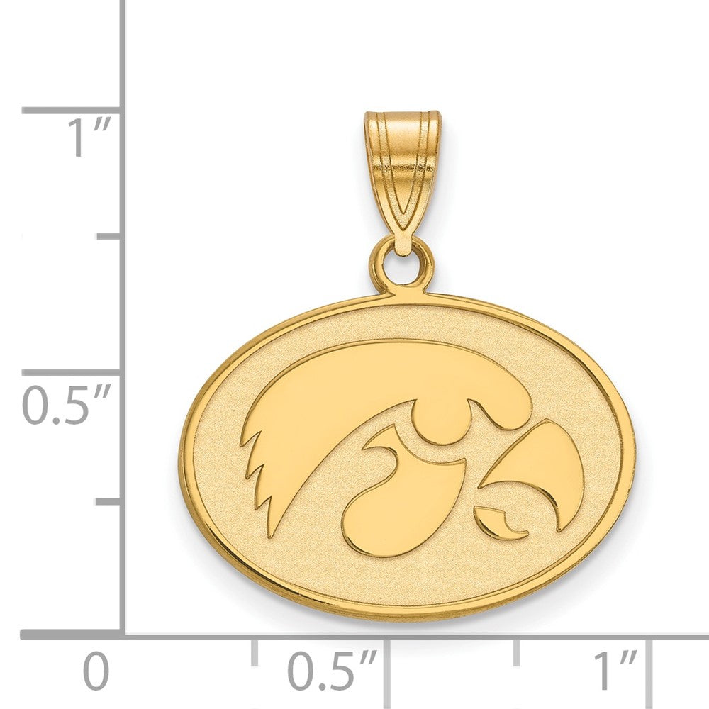 Gold Plated Sterling Silver Logoart University Of Iowa Hawk Medium Oval Pendant