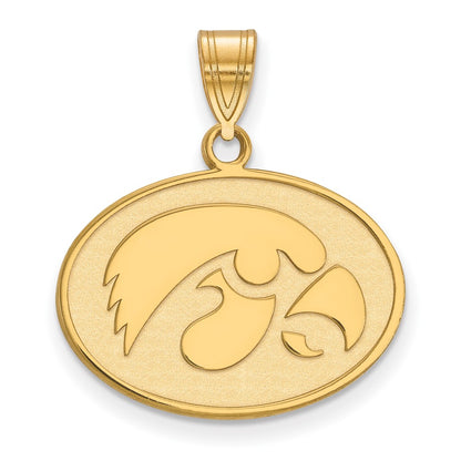 Gold Plated Sterling Silver Logoart University Of Iowa Hawk Medium Oval Pendant