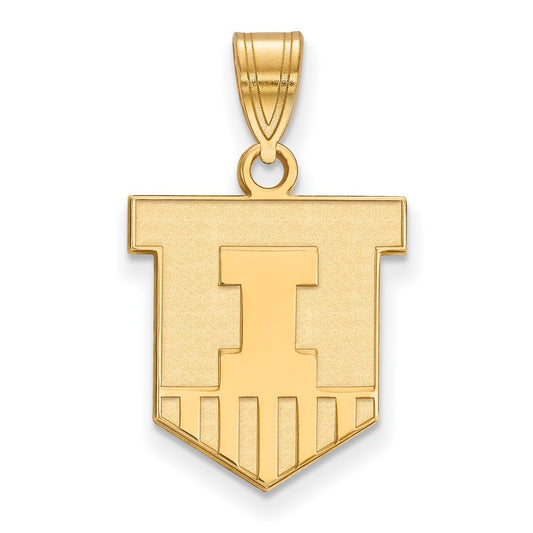 Gold Plated Sterling Silver Logoart University Of Illinois Victory Badge Medium Pendant