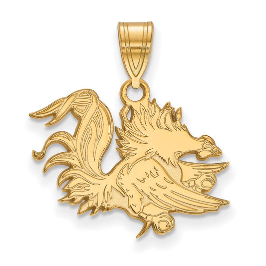 Gold Plated Sterling Silver Logoart University Of South Carolina Gamecock Medium Pendant