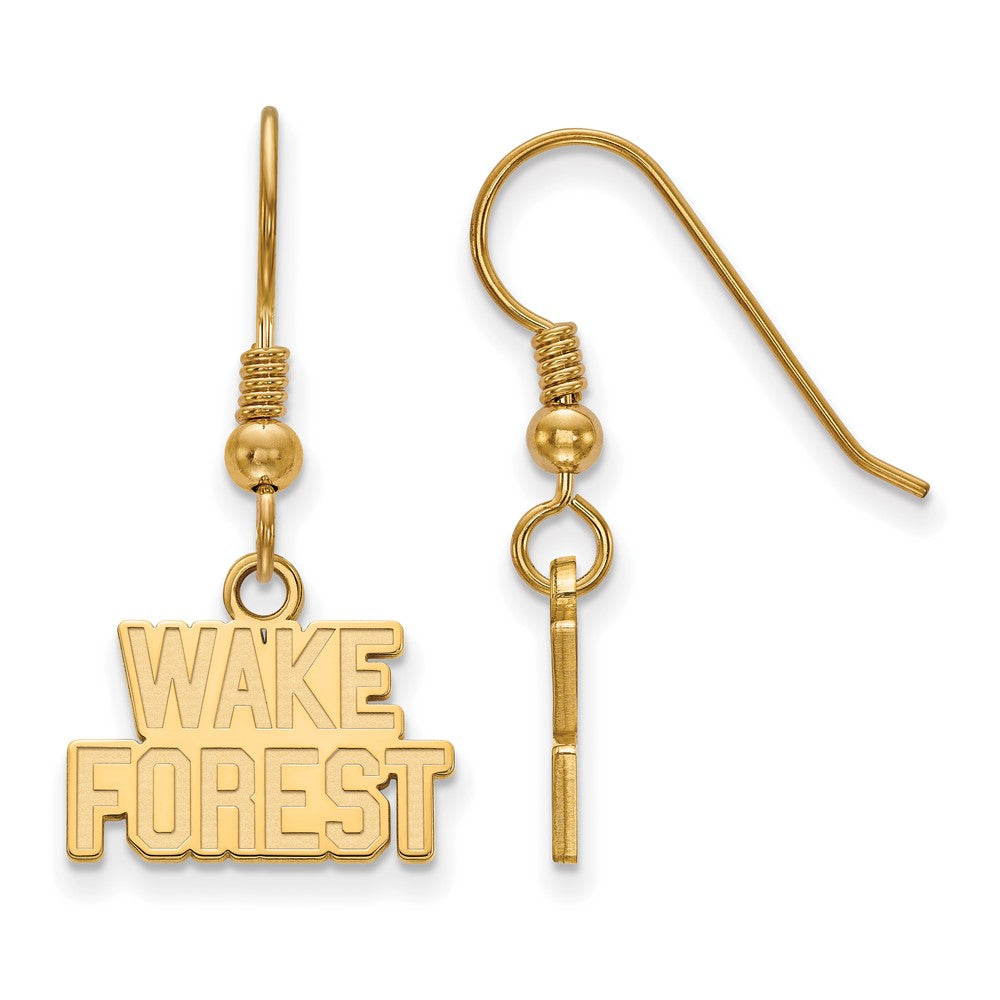 Gold Plated Sterling Silver Logoart Wake Forest University W F Extra Small Dangle Wire Earrings