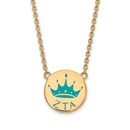 Gold Plated Sterling Silver Logoart Zeta Tau Alpha Sorority Symbol Small Color Enamel Pendant 18 Inch Necklace
