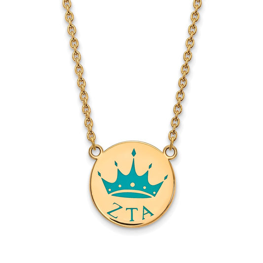 Gold Plated Sterling Silver Logoart Zeta Tau Alpha Sorority Symbol Small Color Enamel Pendant 18 Inch Necklace