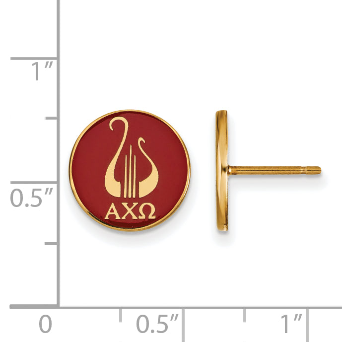 Gold Plated Sterling Silver Logoart Alpha Chi Omega Sorority Symbol Color Enamel Post Earrings