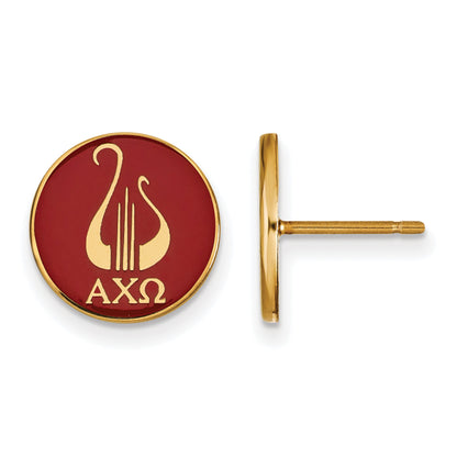 Gold Plated Sterling Silver Logoart Alpha Chi Omega Sorority Symbol Color Enamel Post Earrings