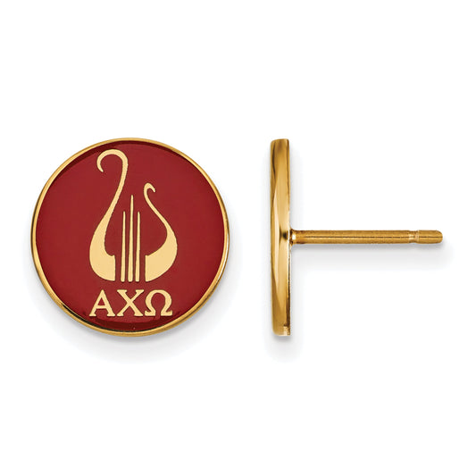 Gold Plated Sterling Silver Logoart Alpha Chi Omega Sorority Symbol Color Enamel Post Earrings