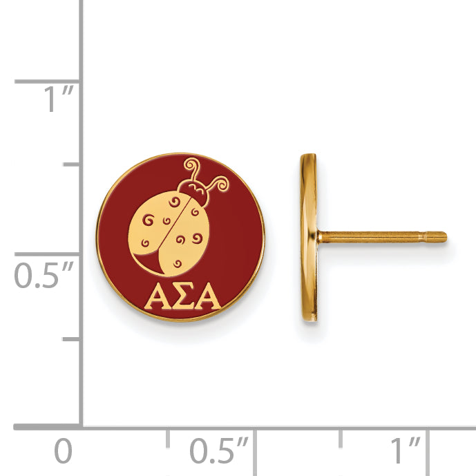 Gold Plated Sterling Silver Logoart Alpha Sigma Sorority Symbol Color Enamel Post Earrings