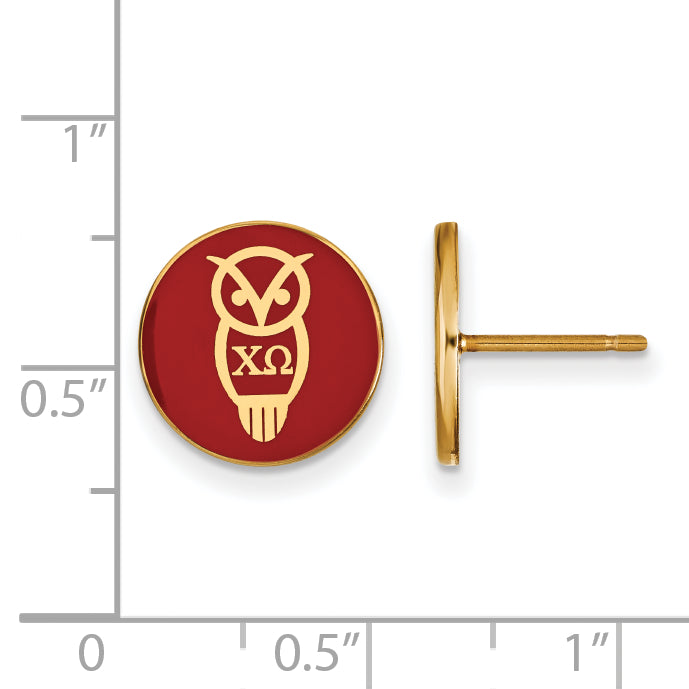 Gold Plated Sterling Silver Logoart Chi Omega Sorority Symbol Color Enamel Post Earrings