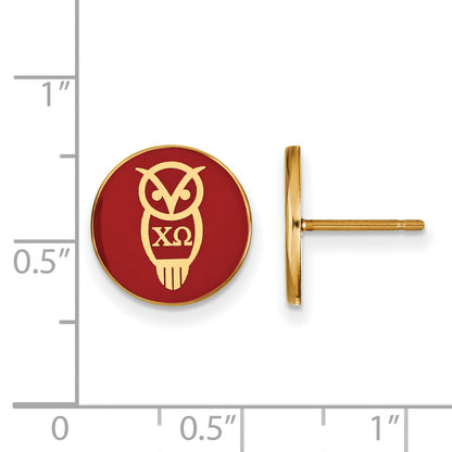 Gold Plated Sterling Silver Logoart Chi Omega Sorority Symbol Color Enamel Post Earrings