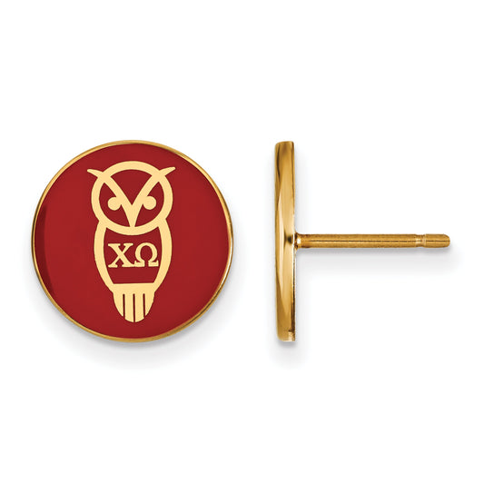 Gold Plated Sterling Silver Logoart Chi Omega Sorority Symbol Color Enamel Post Earrings