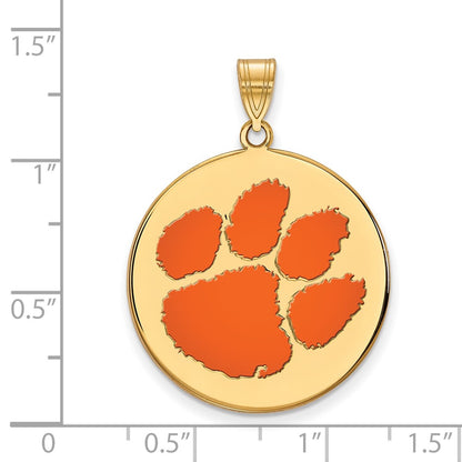 Gold Plated Sterling Silver Logoart Clemson University Tiger Paw Extra Large Enameled Disc Pendant