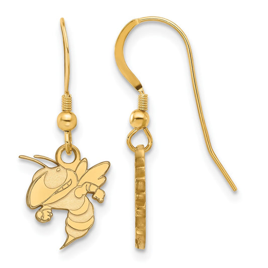 Gold Plated Sterling Silver Logoart Georgia Institute Of Technology Yellow Jacket Sm Dangle Wire Earrings