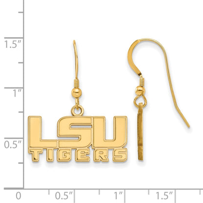Gold Plated Sterling Silver Logoart Louisiana State University L S U Tigers Small Dangle Wire Earrings