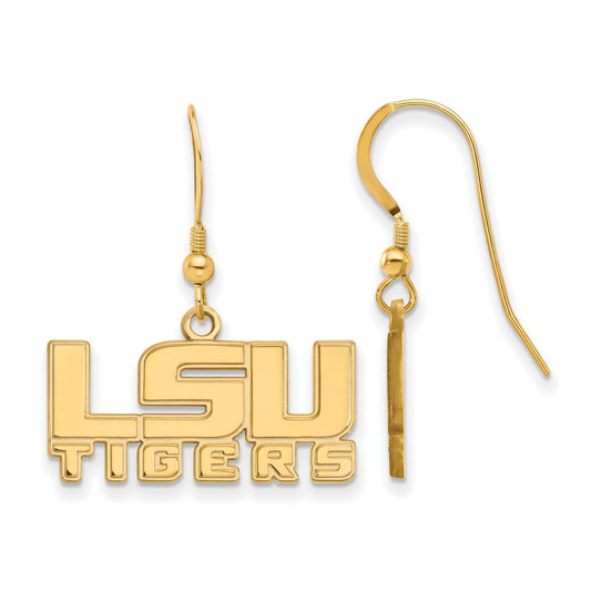 Gold Plated Sterling Silver Logoart Louisiana State University L S U Tigers Small Dangle Wire Earrings