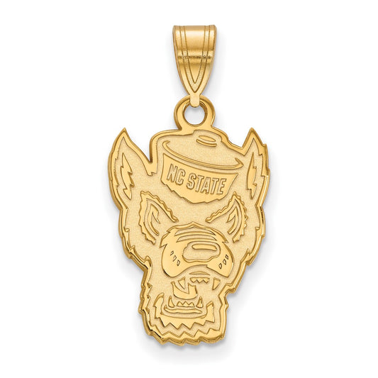 Gold Plated Sterling Silver Logoart North Carolina State University Wolf Large Pendant