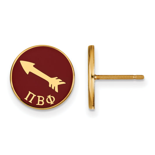 Gold Plated Sterling Silver Logoart Pi Beta Phi Sorority Symbol Color Enamel Post Earrings