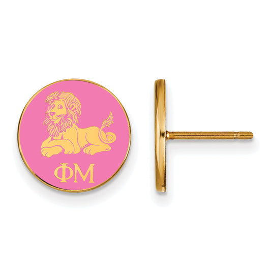 Gold Plated Sterling Silver Logoart Phi Mu Sorority Symbol Color Enamel Post Earrings