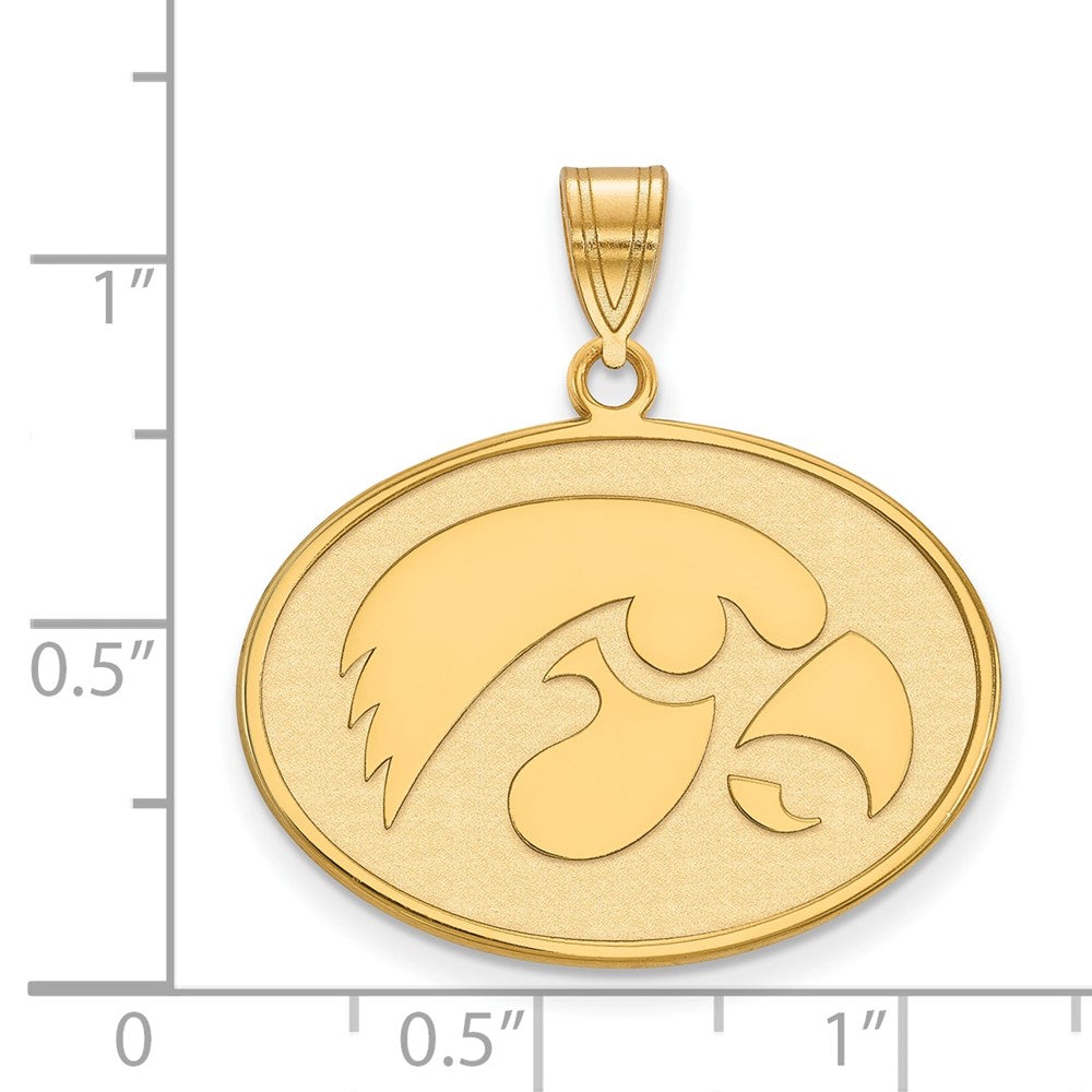 Gold Plated Sterling Silver Logoart University Of Iowa Hawk Large Oval Pendant