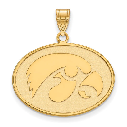 Gold Plated Sterling Silver Logoart University Of Iowa Hawk Large Oval Pendant