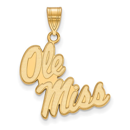 Gold Plated Sterling Silver Logoart University Of Mississippi Ole Miss Large Pendant