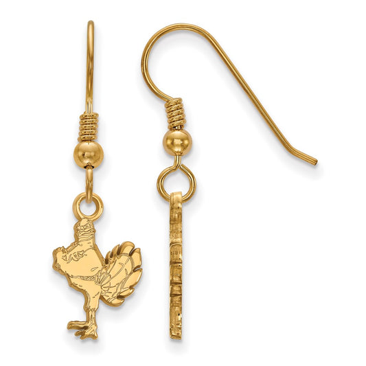 Gold Plated Sterling Silver Logoart Virginia Tech Hokiebird Small Dangle Wire Earrings