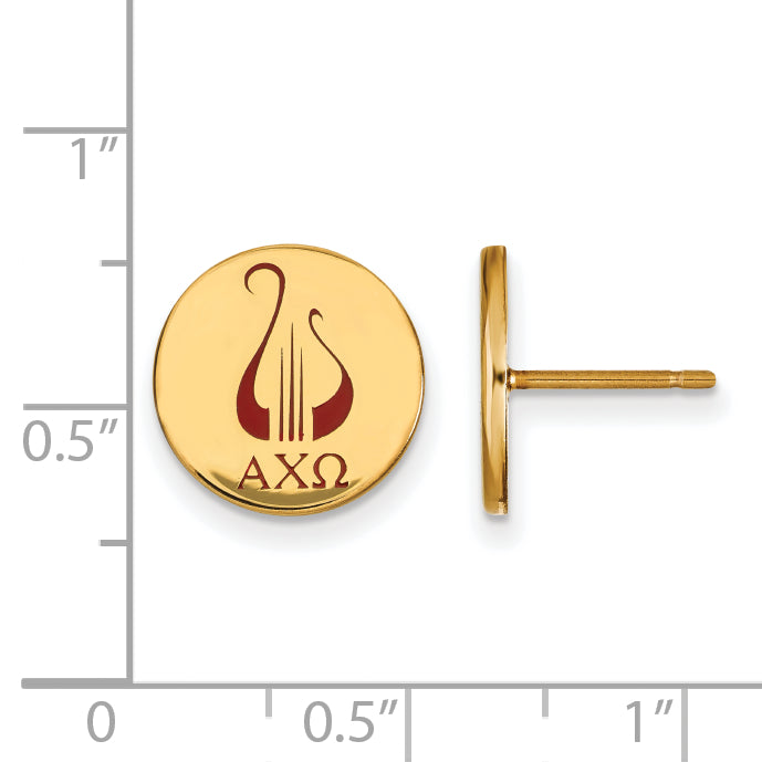 Gold Plated Sterling Silver Logoart Alpha Chi Omega Sorority Symbol Color Enamel Post Earrings