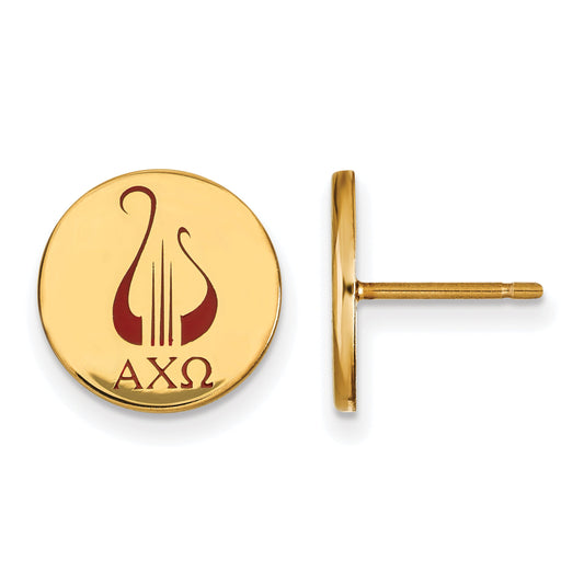 Gold Plated Sterling Silver Logoart Alpha Chi Omega Sorority Symbol Color Enamel Post Earrings