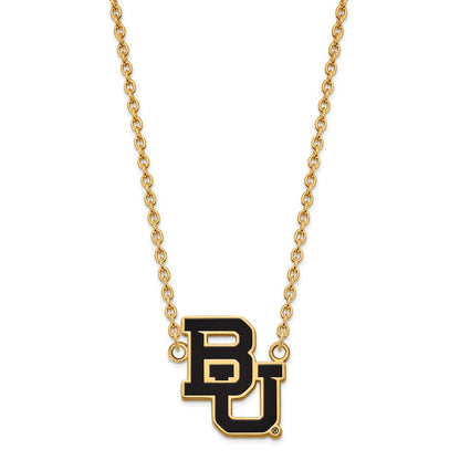 Gold Plated Sterling Silver Logoart Baylor University Bears Large Enameled Pendant 18 Inch Necklace