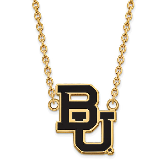 Gold Plated Sterling Silver Logoart Baylor University Bears Large Enameled Pendant 18 Inch Necklace