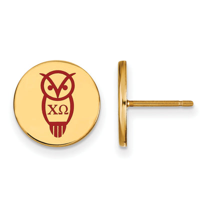 Gold Plated Sterling Silver Logoart Chi Omega Sorority Symbol Color Enamel Post Earrings