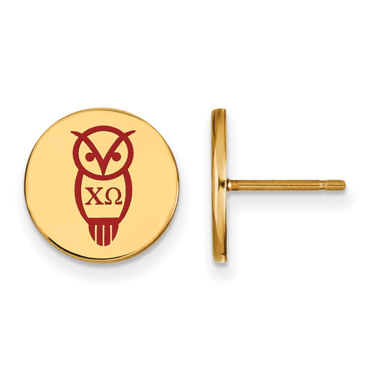 Gold Plated Sterling Silver Logoart Chi Omega Sorority Symbol Color Enamel Post Earrings