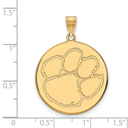 Gold Plated Sterling Silver Logoart Clemson University Tiger Paw Extra Large Disc Pendant