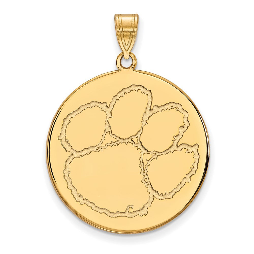 Gold Plated Sterling Silver Logoart Clemson University Tiger Paw Extra Large Disc Pendant