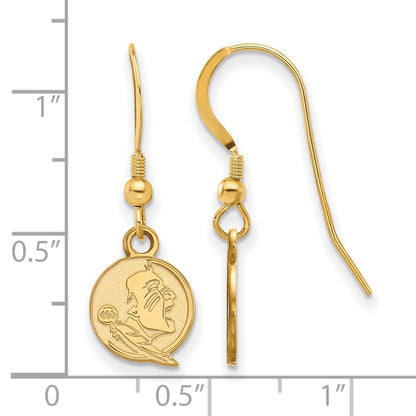 Gold Plated Sterling Silver Logoart Florida State University Seminole Extra Small Dangle Wire Earrings