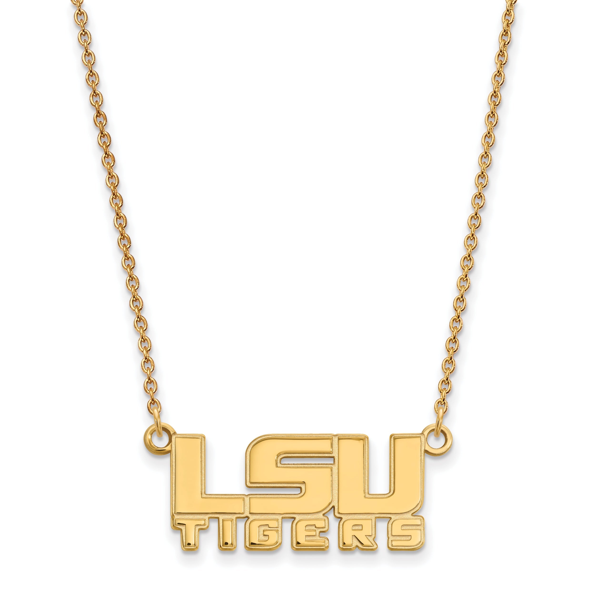 Gold Plated Sterling Silver Logoart Louisiana State University L S U Tigers Small Pendant 18 Inch Necklace