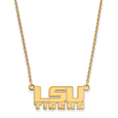 Gold Plated Sterling Silver Logoart Louisiana State University L S U Tigers Small Pendant 18 Inch Necklace