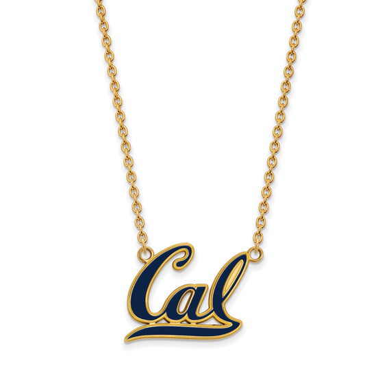 Gold Plated Sterling Silver Logoart University Of California Berkeley Large Enameled Pendant 18 Inch Necklace