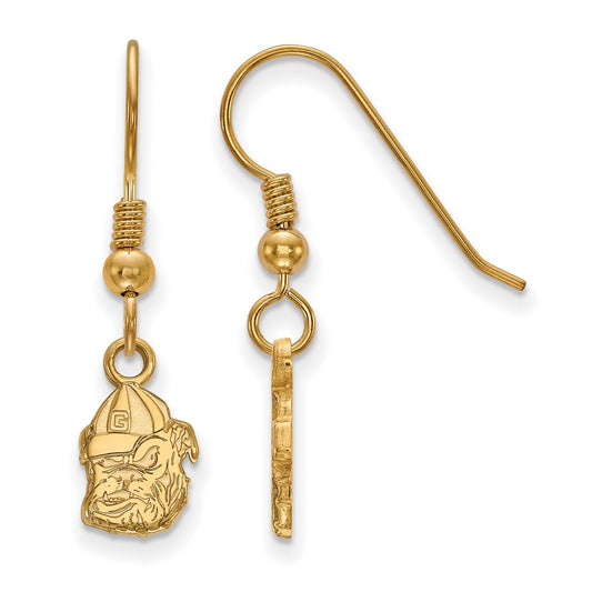 Gold Plated Sterling Silver Logoart University Of Georgia Bulldog Extra Small Dangle Wire Earrings