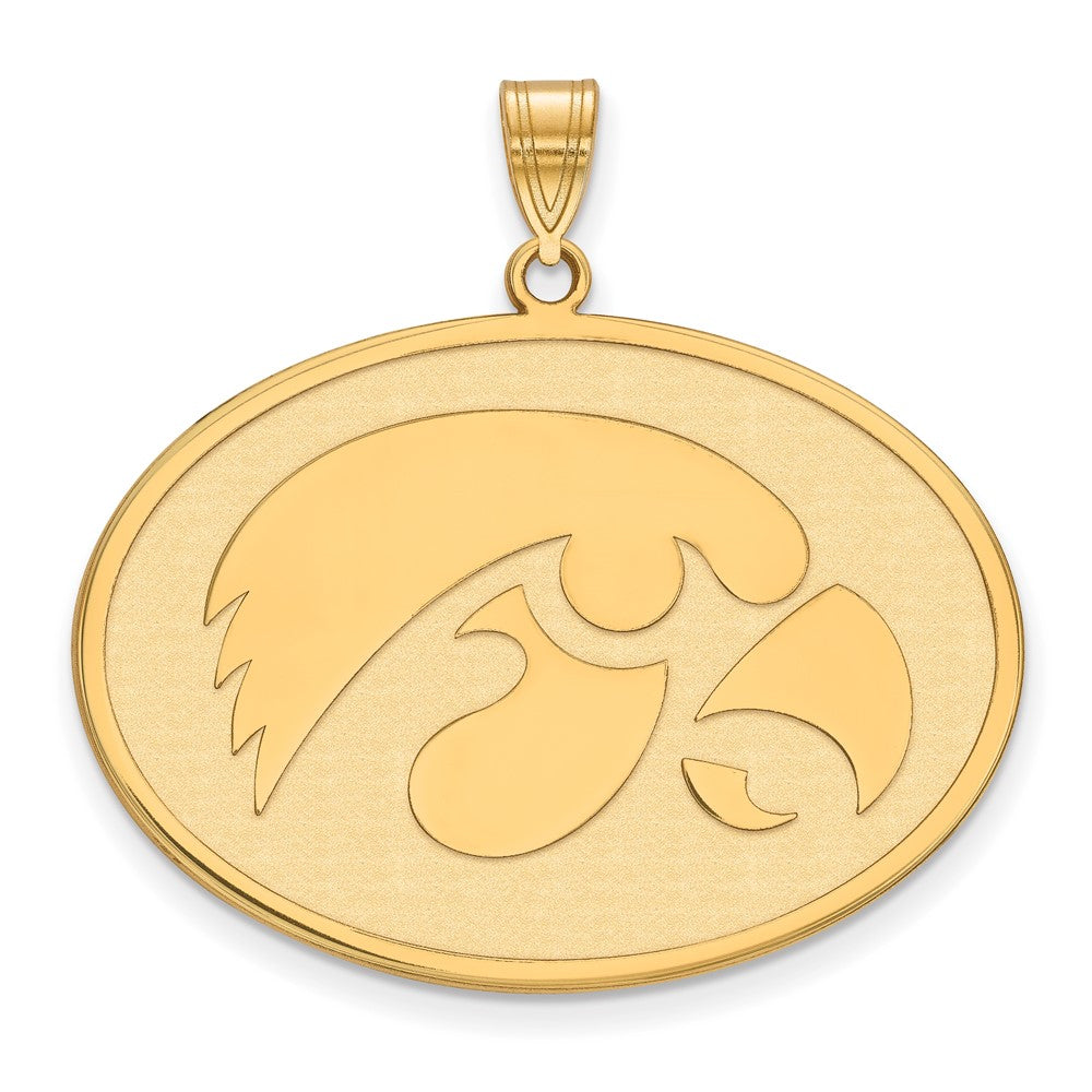 Gold Plated Sterling Silver Logoart University Of Iowa Hawk Extra Large Oval Pendant
