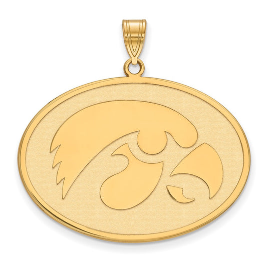 Gold Plated Sterling Silver Logoart University Of Iowa Hawk Extra Large Oval Pendant