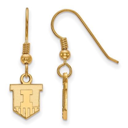 Gold Plated Sterling Silver Logoart University Of Illinois Victory Badge Extra Small Dangle Wire Earrings