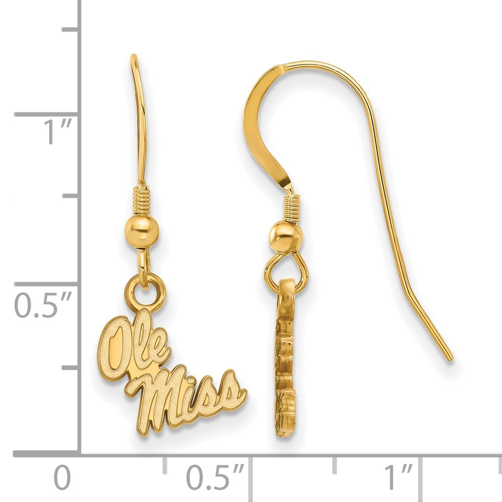 Gold Plated Sterling Silver Logoart University Of Mississippi Ole Miss Extra Small Dangle Wire Earrings