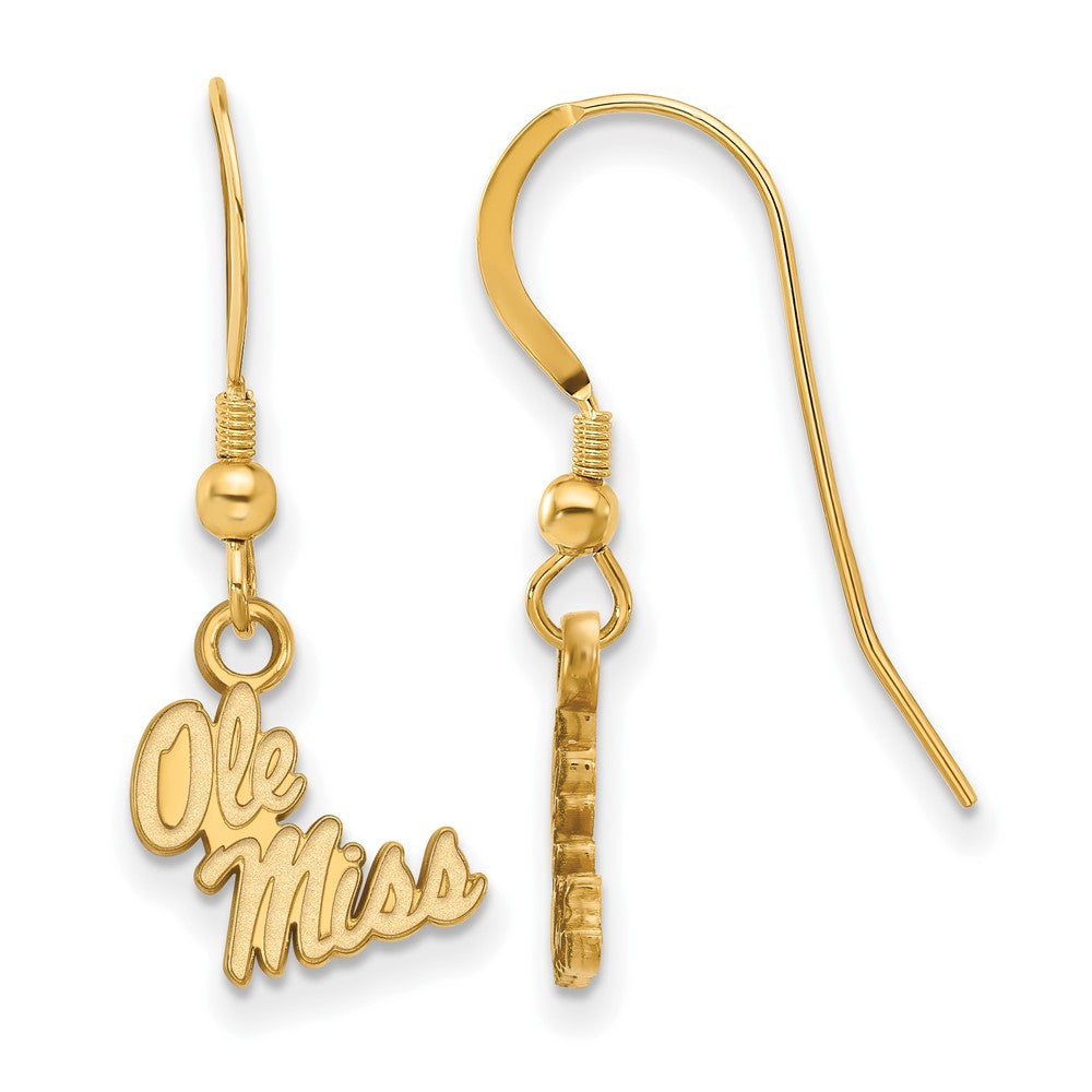 Gold Plated Sterling Silver Logoart University Of Mississippi Ole Miss Extra Small Dangle Wire Earrings
