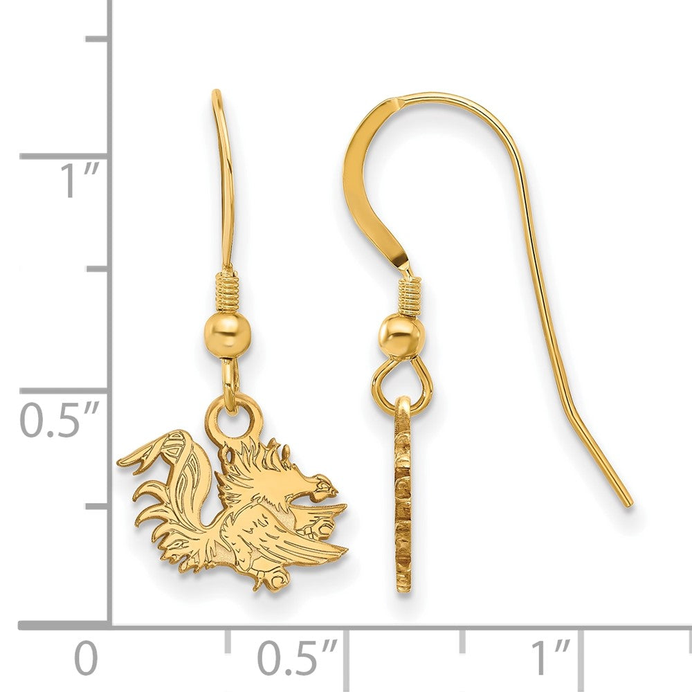 Gold Plated Sterling Silver Logoart University Of South Carolina Gamecock Extra Small Dangle Wire Earrings