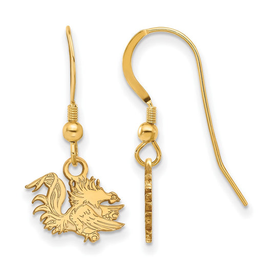 Gold Plated Sterling Silver Logoart University Of South Carolina Gamecock Extra Small Dangle Wire Earrings