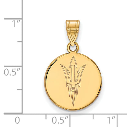 Gold Plated Sterling Silver Logoart Arizona State University Pitchfork Medium Disc Pendant